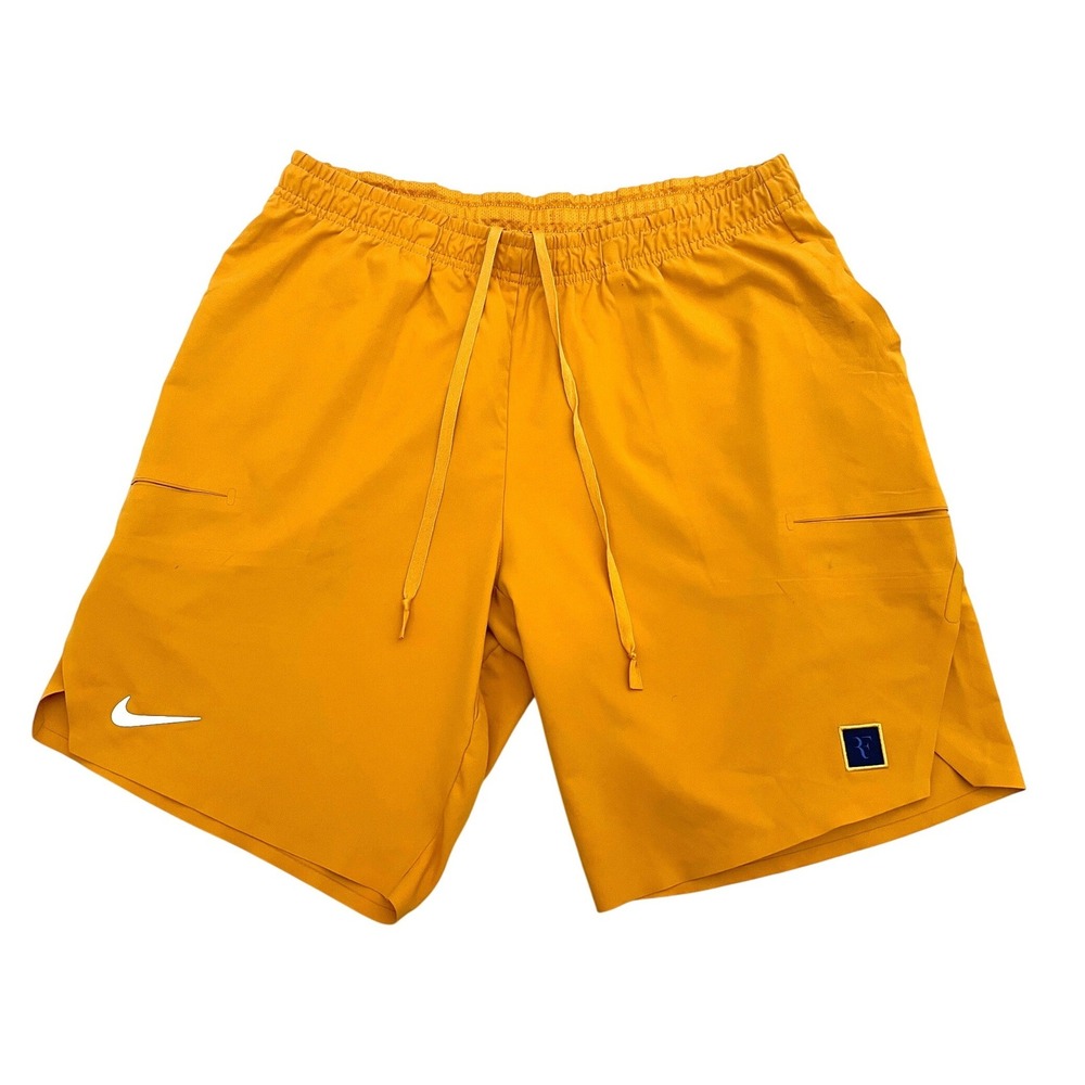 Nike Court Flex RF Ace 9" Roger Federer Tennis Shorts Medium Yellow 934437-713